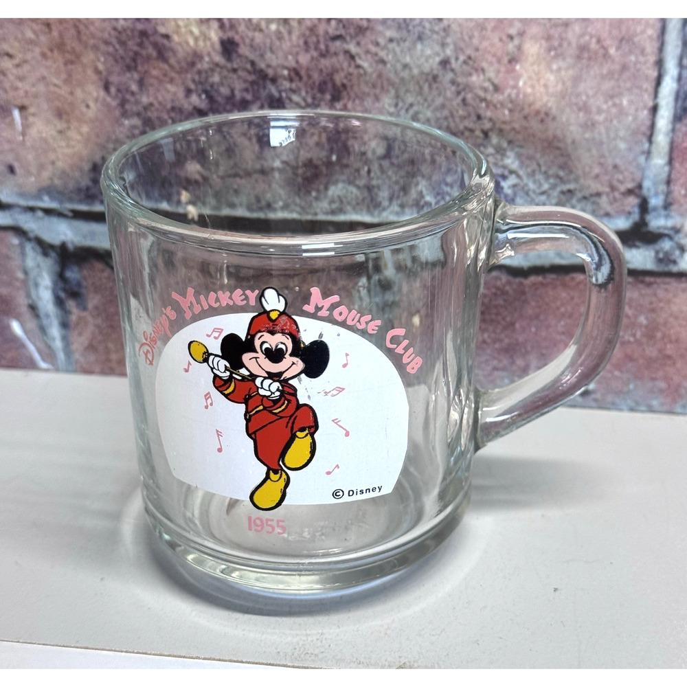Disney Mickey Mouse Club Glass Mug Bandleader 1955 USA Anchor Hocking Coffee Cup